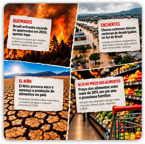 Notícias sobre eventos extremos, crises, clima e aumento dos preços dos alimentos